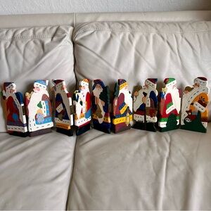 Folding Wooden Screen Nine Hand-painted Santa Claus Decor